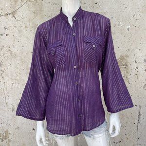 Vintage 70’s Cotton Gauze Metallic Stripe Blouse by Pinot Noir Made in Sri Lanka